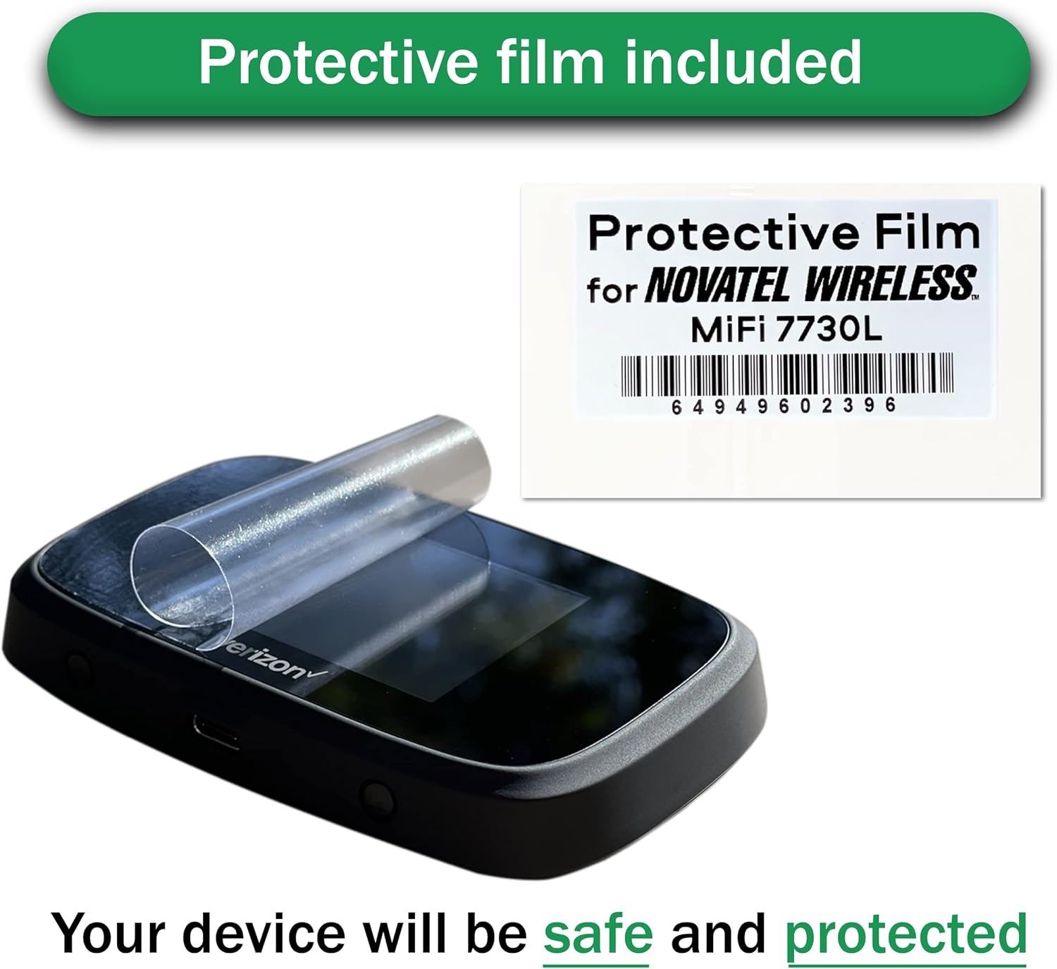 Image showing the MiFi 7730L device with a protective film being applied to its screen.