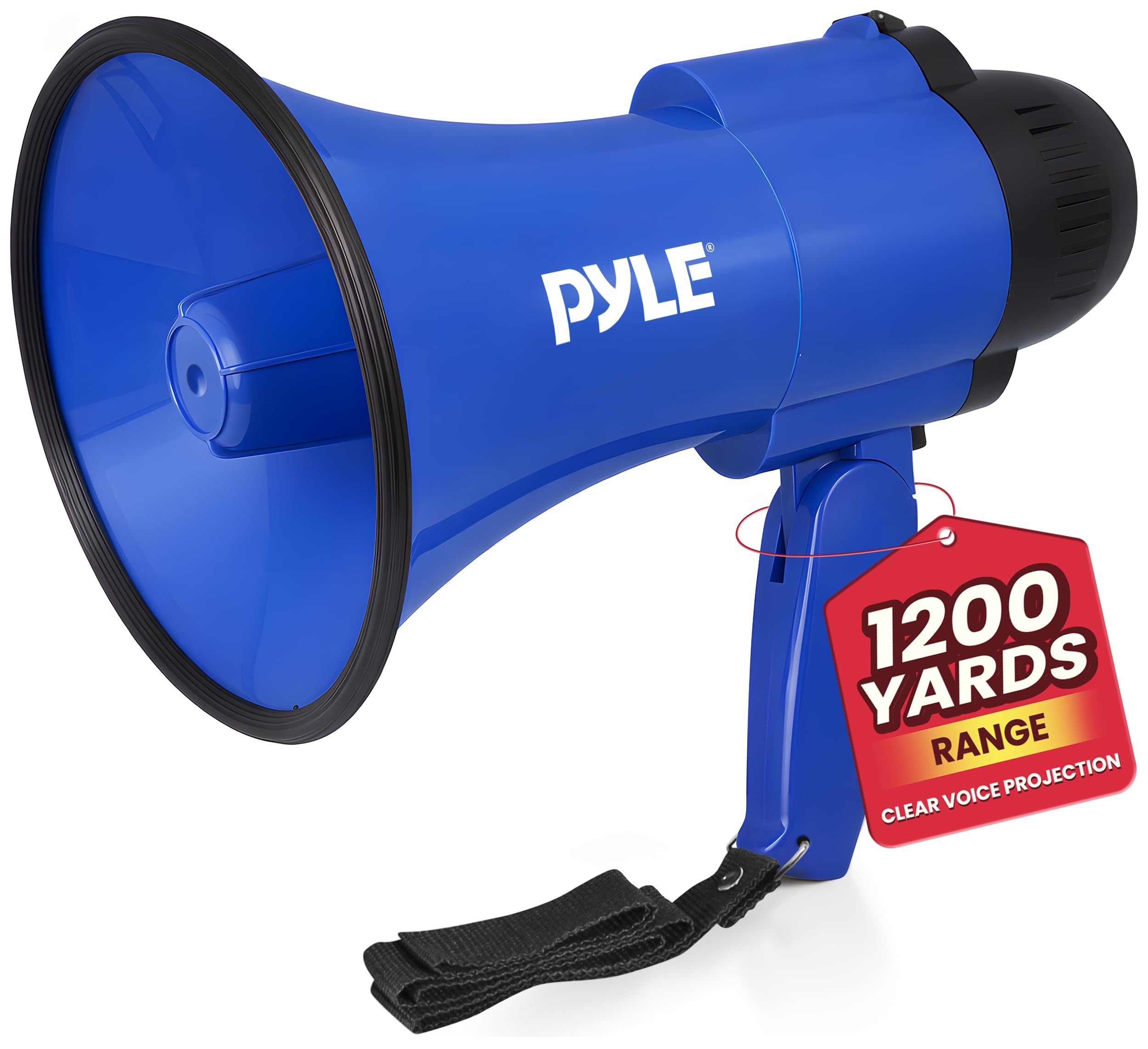 Compact Battery-Operated Megaphone with Siren - 30W Power, Microphone, 2 Modes, PA Sound, Bullhorn, 1200 Yards Range, Foldable Handle for Cheerleading, Police Use (Blue)