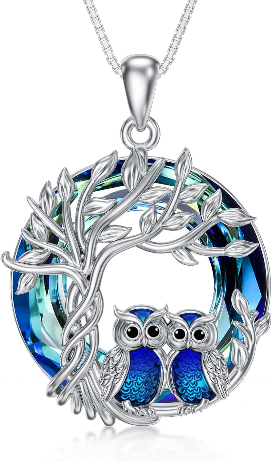 TOUPOP Owl/Hummingbird Tree of Life Necklace Sterling Silver Crystal Pendant Necklaces Jewelry Gifts for Women