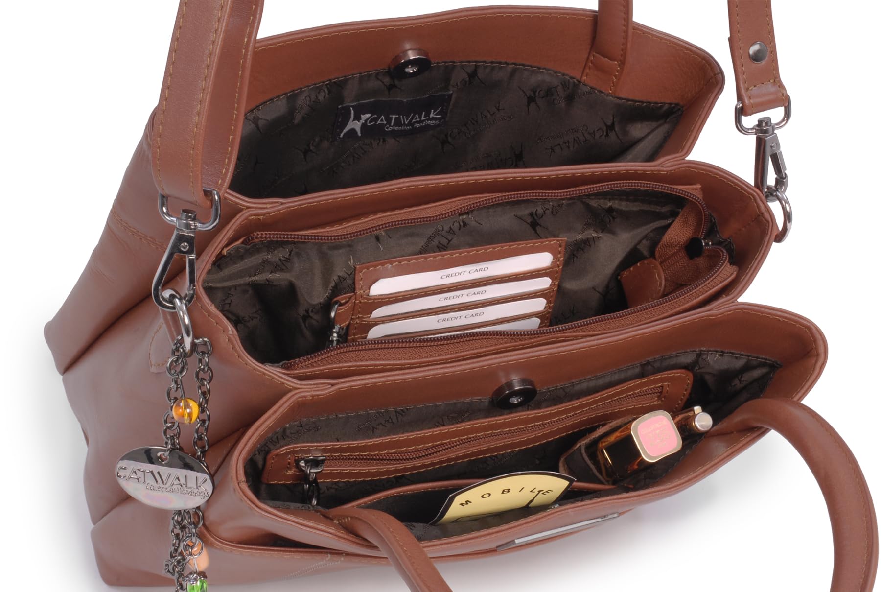 Catwalk Collection Handbags - Bolso de Hombro de Piel - Correa Bandolera Desmontable - Tote Mediano Mujer - Bolso de Mano Diario - Rosaline