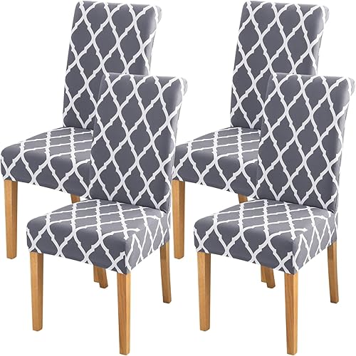 Forcheer - Juego de 4 fundas elásticas para sillas de comedor con estampado elástico, lavable, extraíble, para cocina, hotel, restaurante,