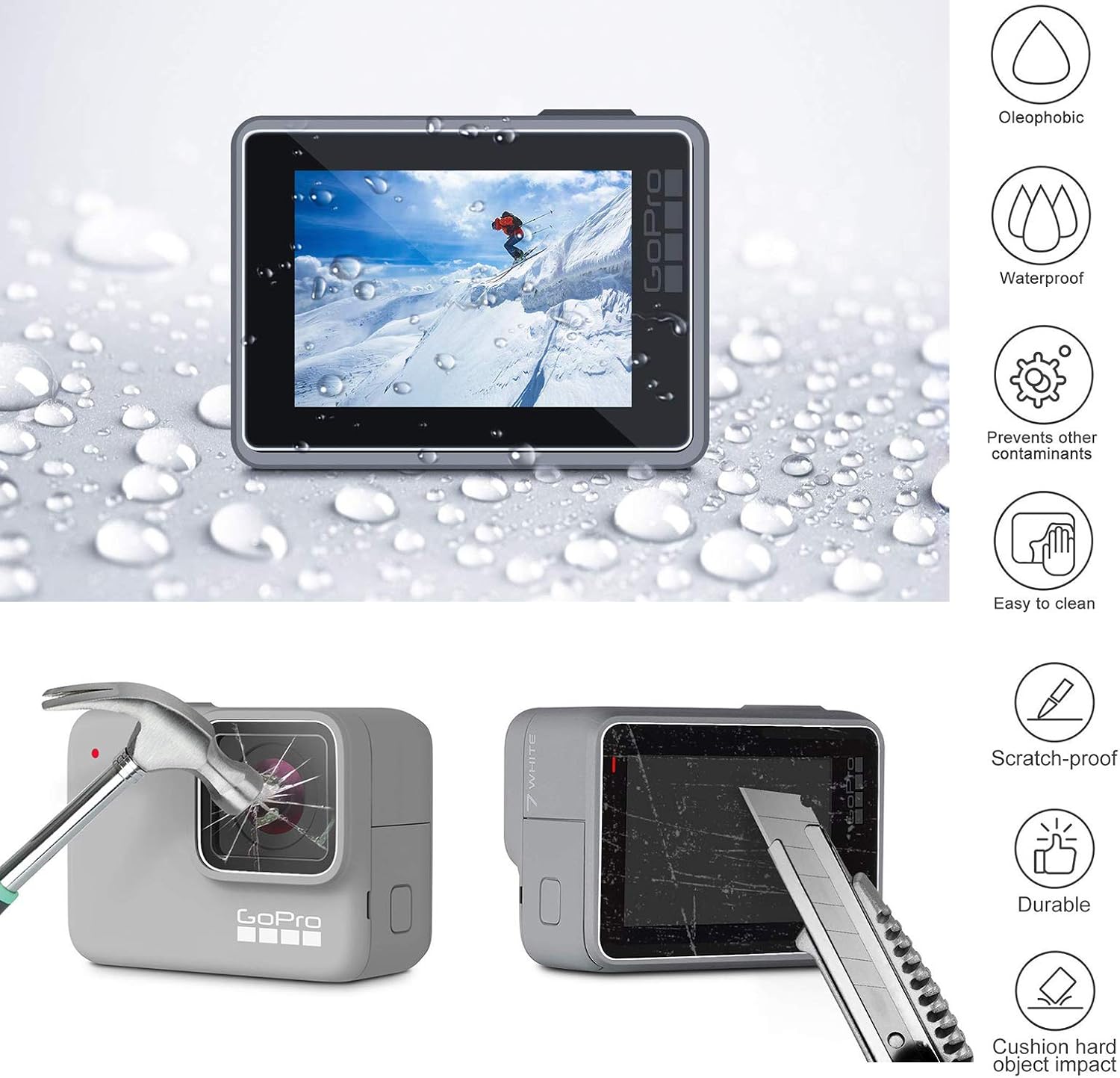 Kitspeed Accessories kit for GoPro Hero 7 White/Silver, Including Waterproof Housing Case/ Portable Small Carrying case/Screen Protector/ Carabiner/ Camouflage Strap/ Anti-Fog Insert