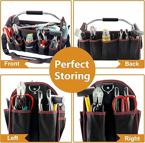 Miniatura 3 de Portaherramientas de 20 pulgadas, bolsa de herramientas con parte superior abierta, 30 bolsillos, bolsa de herramientas impermeable para hombres,