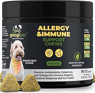 Googipet Dog Allergy Relief Chews - Allergy Medication for Dog Itch Relief, Salmon Fish Oil for Dogs, Probiotics for Dogs Itchy Skin & Colostrum, Skin Hot Spot Treatment for Dogs & Allergy Relief