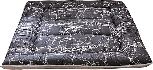Miniatura 160 de MAXYOYO El mármol negro imprimió el futón japonés, la almohadilla de dormir espesa enrolla el colchón que acampa Mármol negro,Flor 1,floral azul