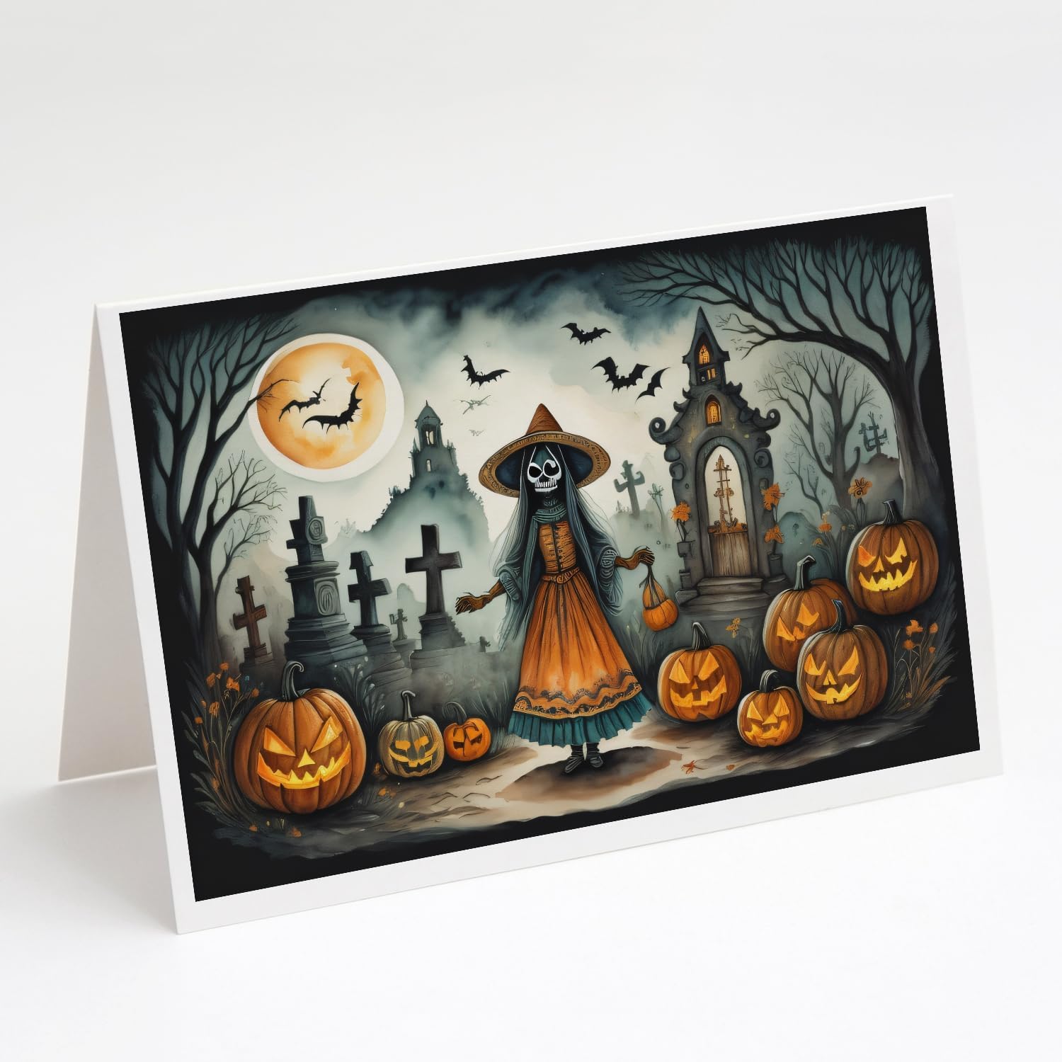 Caroline's Treasures DAC2235GCA7P Dancing Skeletons Spooky Halloween Greeting Cards and Envelopes Pack of 8 Blank Cards with Envelopes Whimsical A7 Size 5x7 Blank Greeting Cards