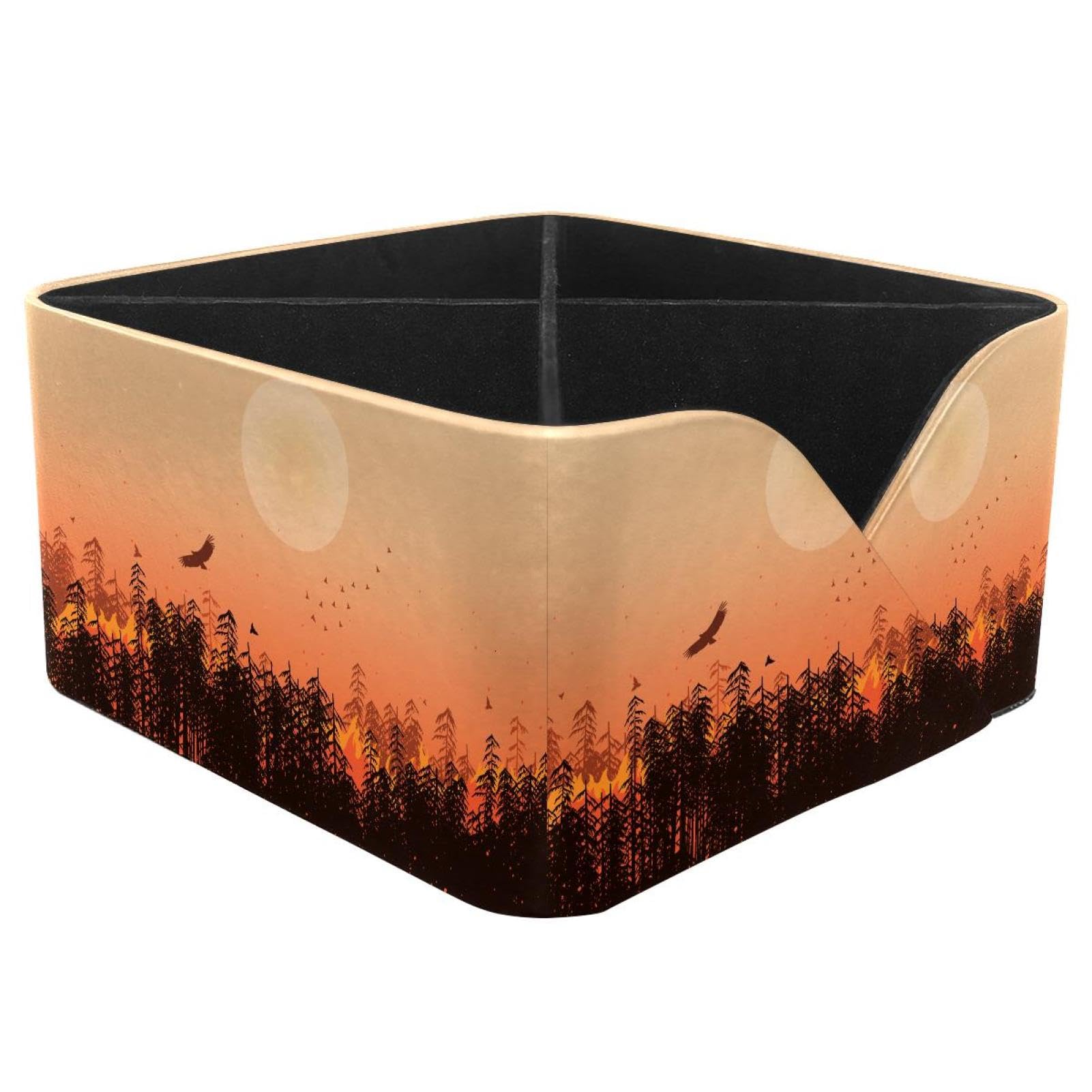 KengjuTesu Bird Forest Sunset Desktop Organizer Pen Holder, Rectangular Pencil Cup for Office, Study and Makeup Stations
