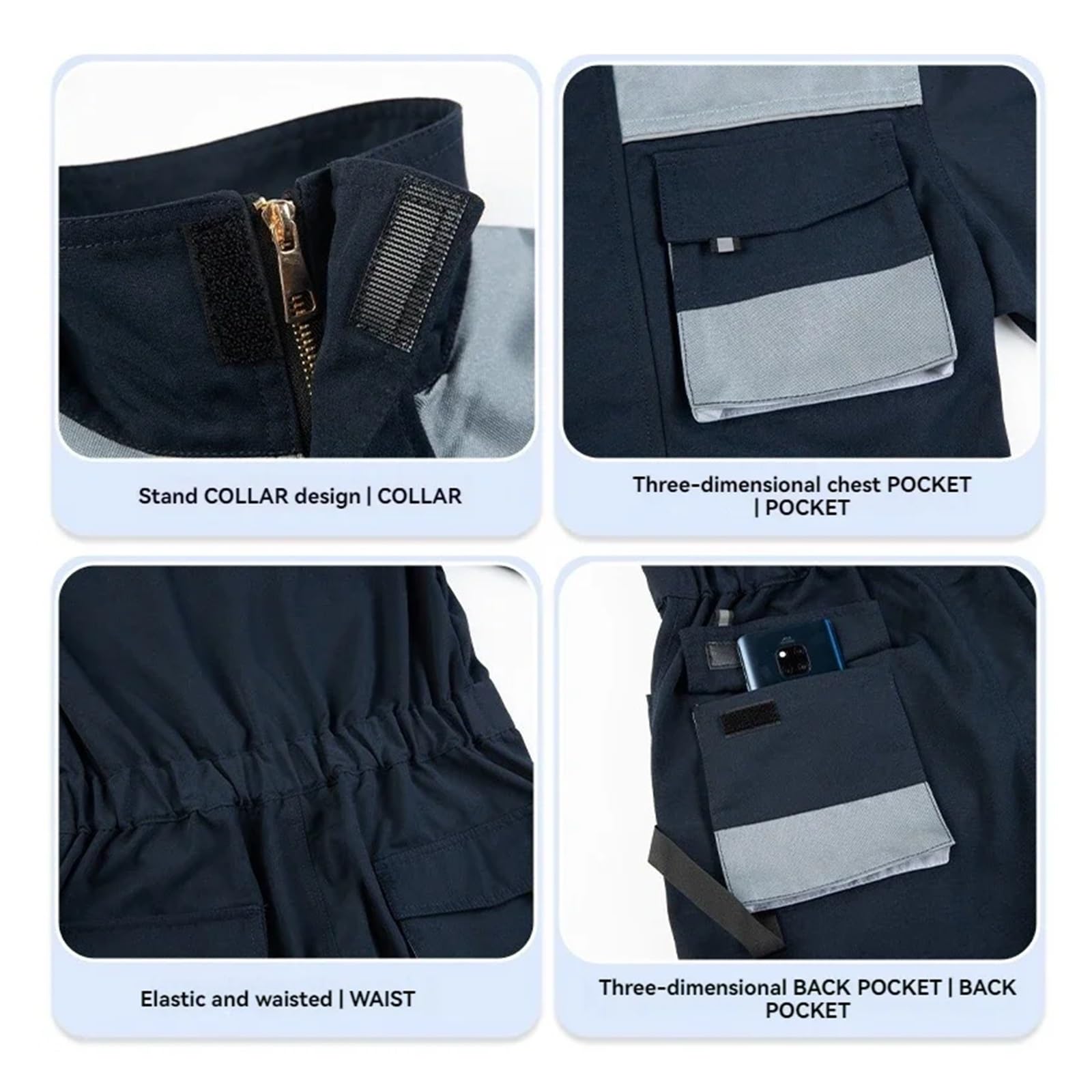 Tuta Da Lavoro Uomo Tute da lavoro Uomo Abbigliamento Edilizia Multi tasche funzionale Divise officina Tuta(Dark blue,190)
