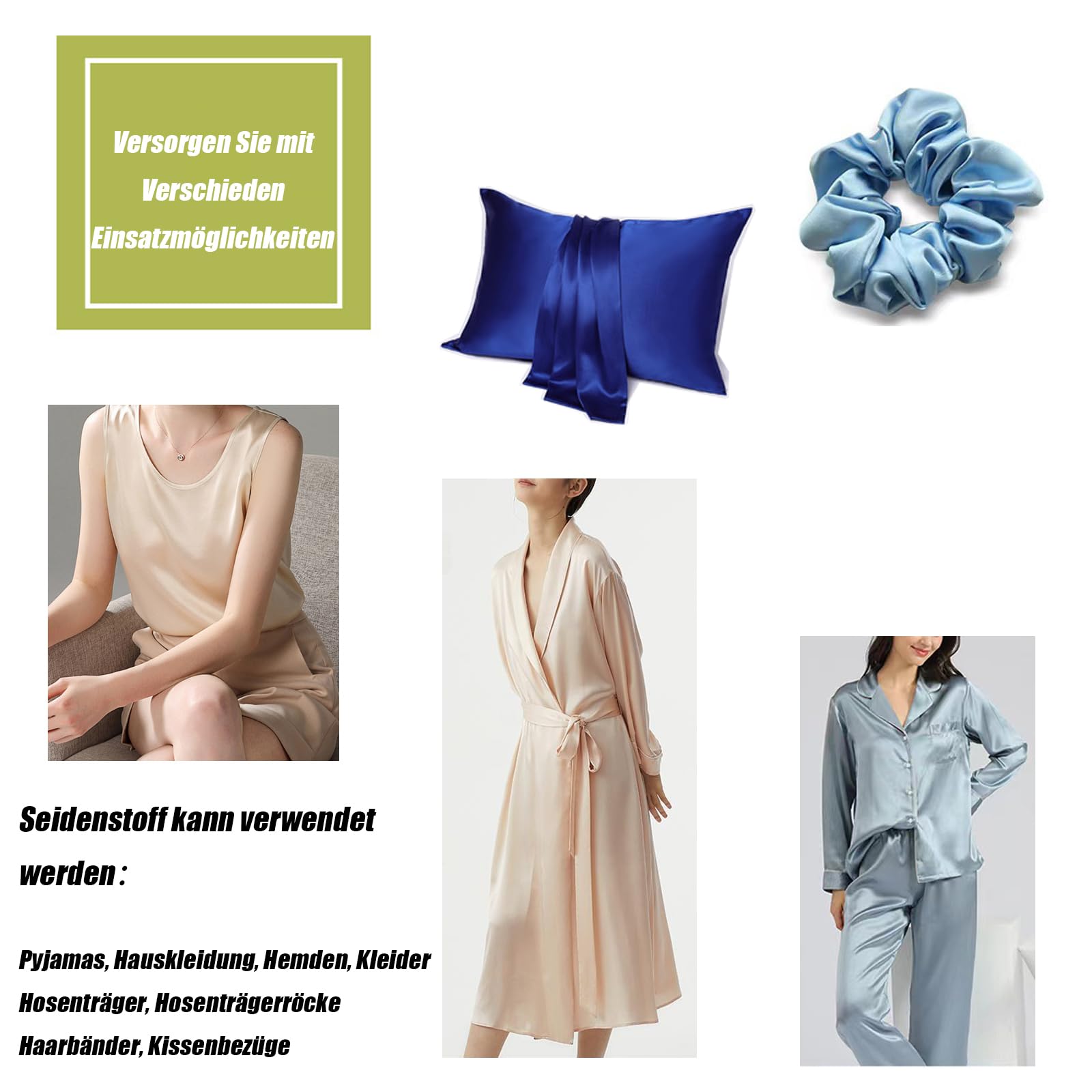 Byitre 100% Reiner Maulbeerseidenstoff Charmeuse Satin Stoff – 16 Momme Seidensatinstoff 114 cm Breite, 2 Meter – Für Pyjamas, Hemden, Kleider, DIY Basteln（Königsblau）