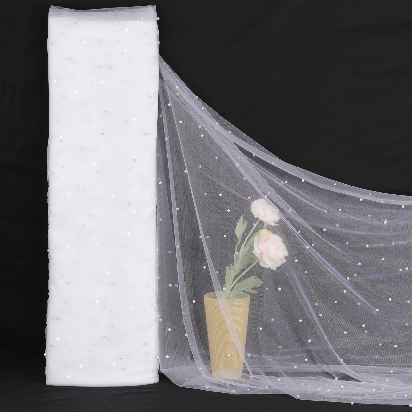 Amazon.com: White Pearl Tulle Fabric 5 Yard Sheer Mesh  display picture 1