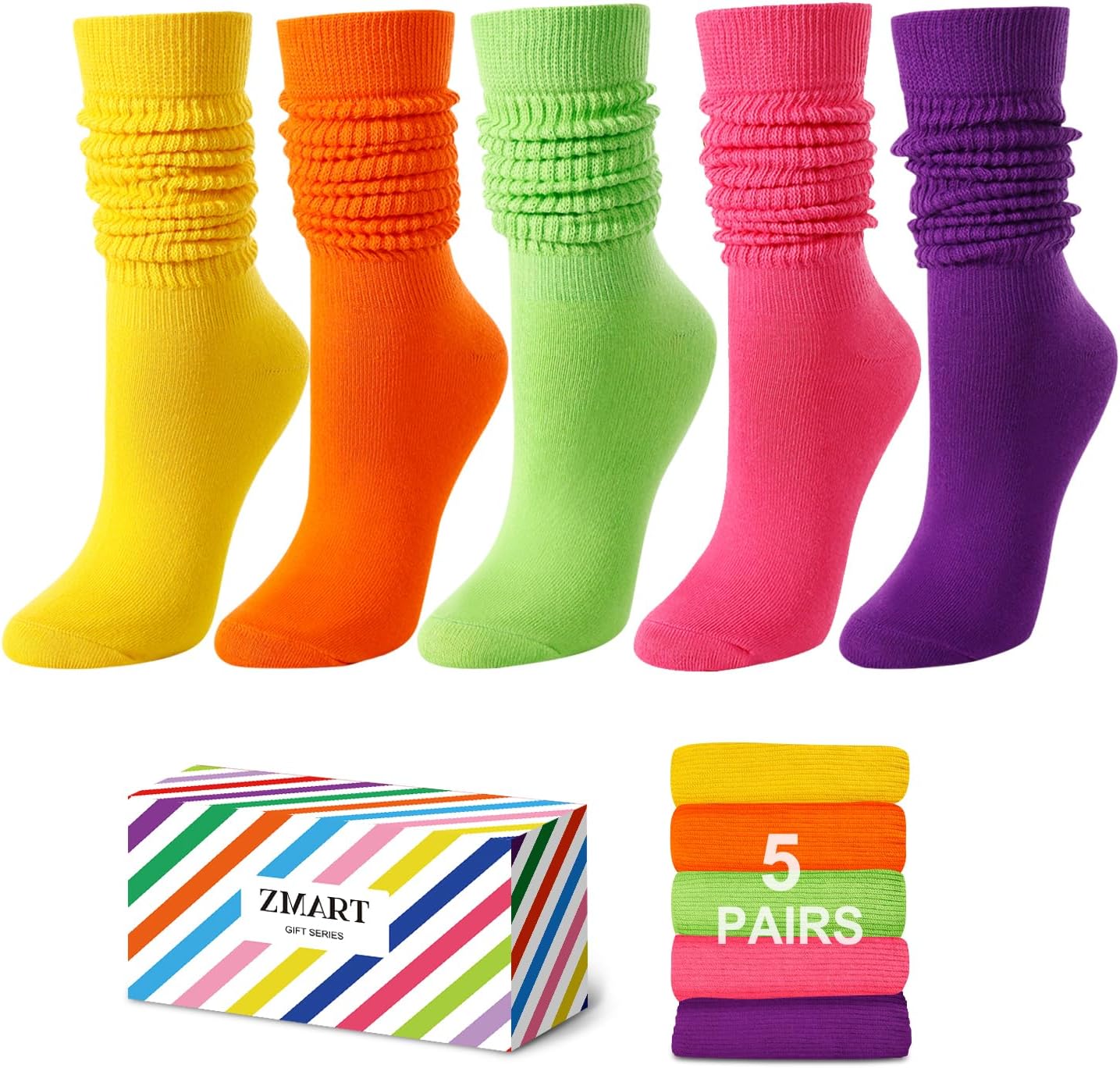 Zmart Slouchy Socks for Women - Slouch Scrunch Socks, 4-5 Pairs Knee Length