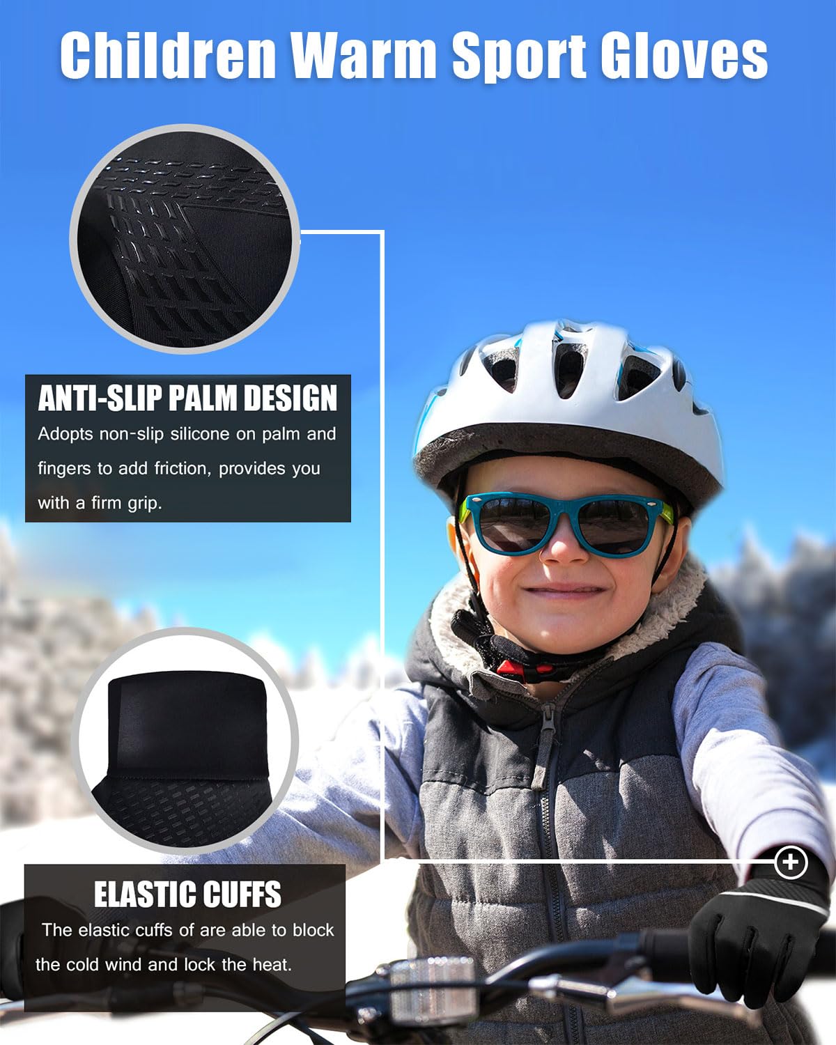 Guanti Termici Bambino Invernali,Guanti Calcio Bambino Invernali Touch Screen,Antiscivolo Impermeabili Guanti Sportivi per Bambini Ragazze Ragazzi Allenamento Calcio Bici Corsa Sciare