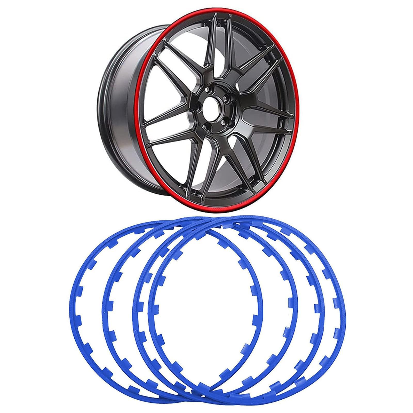 Protections De Jantes en Alliage (4 Pièces), Bagues De Protection Universelles pour Jantes De Voiture (16 À 21 Pouces), Anti-Rayures Et Stables, Ne Tombent Pas, Accessoires Auto,16inch,Blue