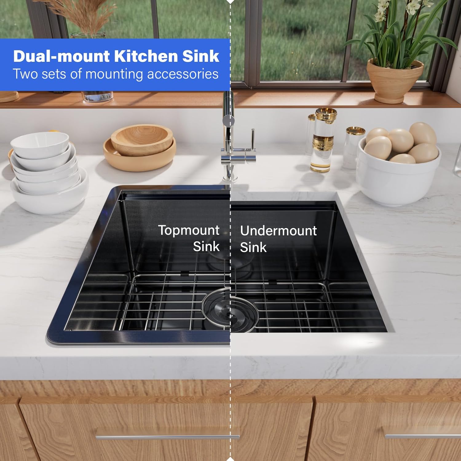 Davivy 21 Inch Black Kitchen Sink, 21x19 Inch Single Bowl Undermount Workstation Sink with Single Track, Black Stainless Steel Prep Sink with Multiple Accessories