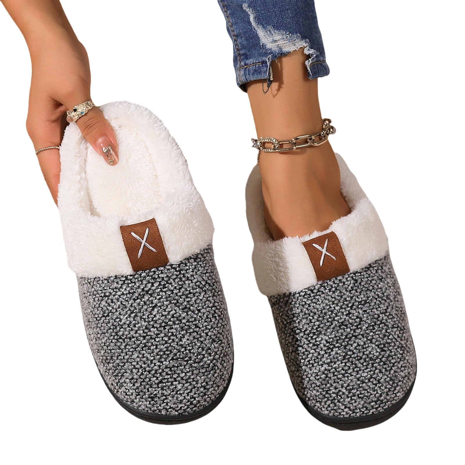Pantofole Slifori di Peluche Autunno E Inverno Casa Inverno Pantofole di Cotone Interni Caldi Slifori di Peluche-claret-44 45