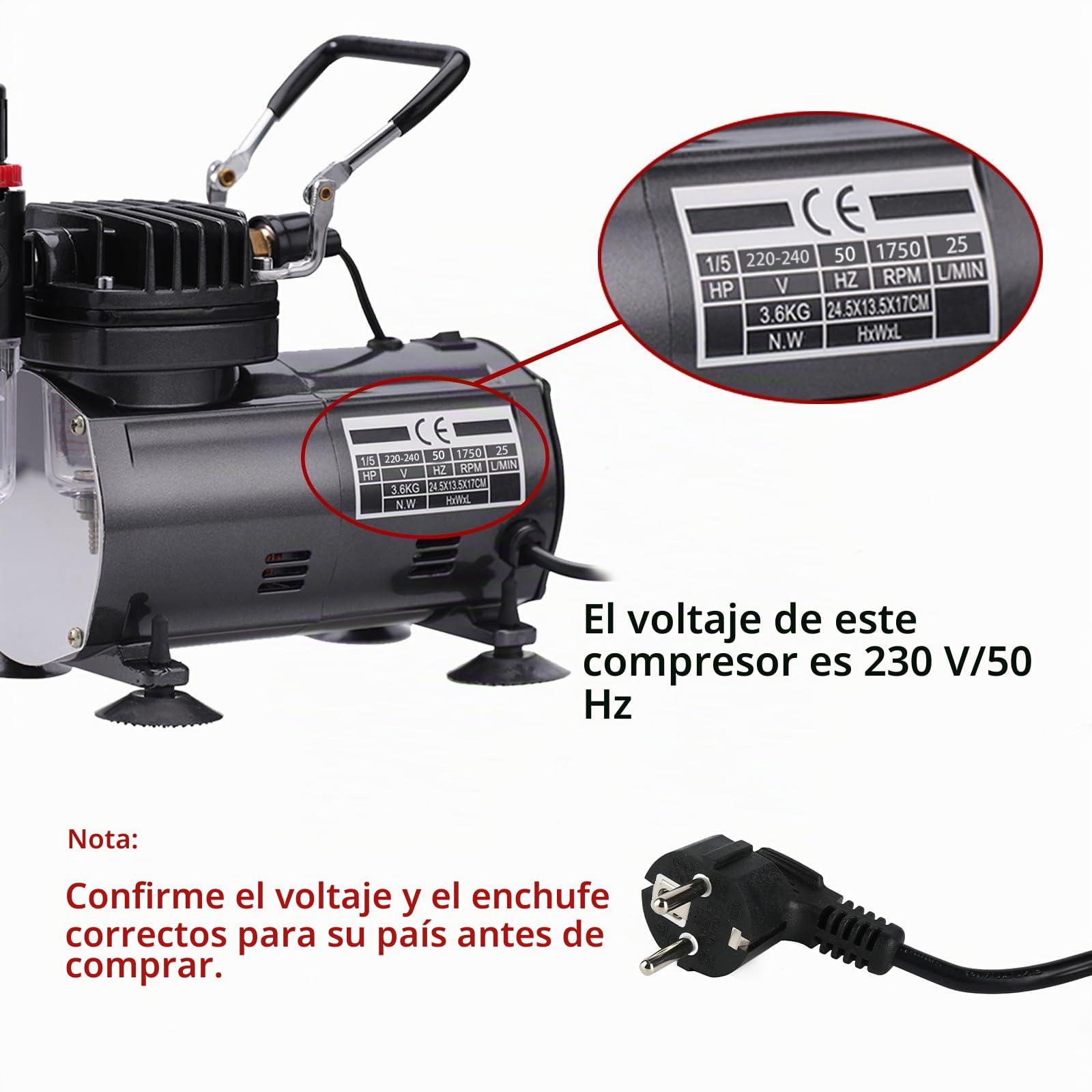 Juego de aerografo con compresor, Pistola aerógrafo de Doble acción con 3 aerógrafos de 0,2 mm, 0,3 mm, 0,8 mm y Aguja para Hobby