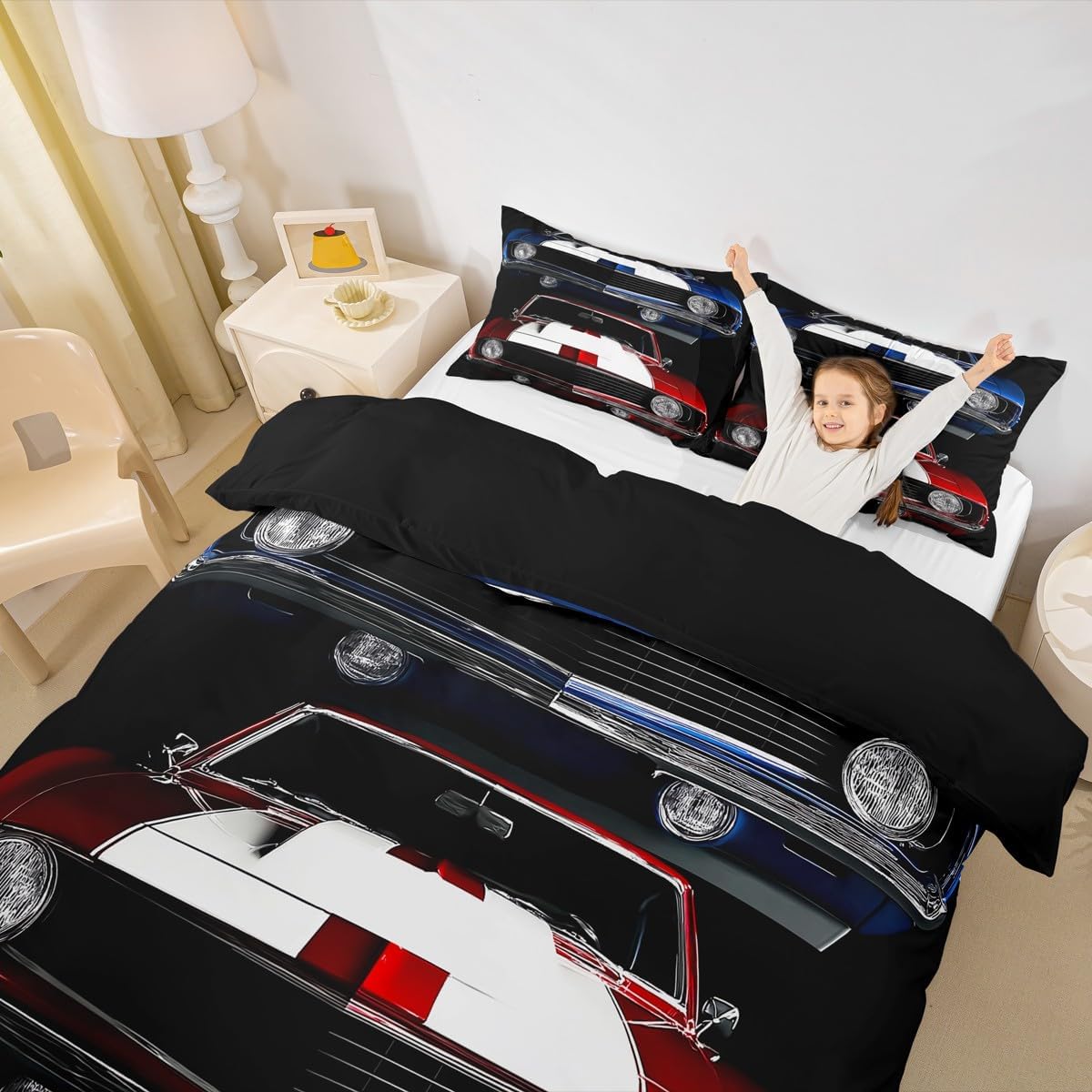 Classic Car Comforter Cover Race Car Duvet Cover Set Retro Old Vehicles Bedding Sets For Kids Boys Racing Automobile Bedspreads Cover Car Games Theme Bedroom Decor With 2 Pillow Cases Full Size