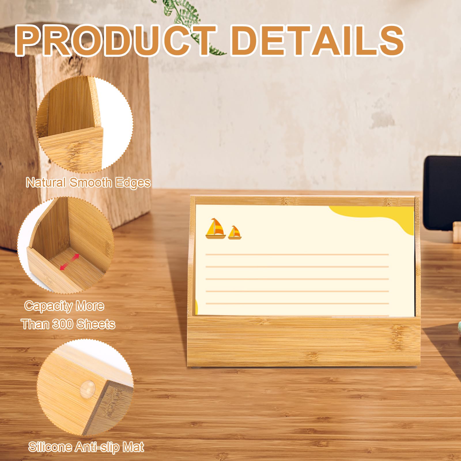 Karteikartenhalter aus Holz, 10,2 x 15,2 cm, Karteikarten-Box, Kartenständer, Notizkarten-Box, Visitenkarten, Organizer, Postkarten-Etui für Büro, Zuhause, Schule, Kapazität 300 Blatt
