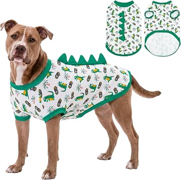 UPF 50+ Sun Protection Dog Shirt - Sleeveless Cooling Vest for Medium Dogs Boy, Quick-Dry Pet T-Shirt with Funny Dinosaur Horns, UV Protective Breathable Dog Clothes U-COSBX11M