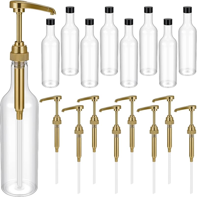 Maxdot Pacote com 8 frascos plásticos para calda com bomba dosadora, 750 mL, dourado