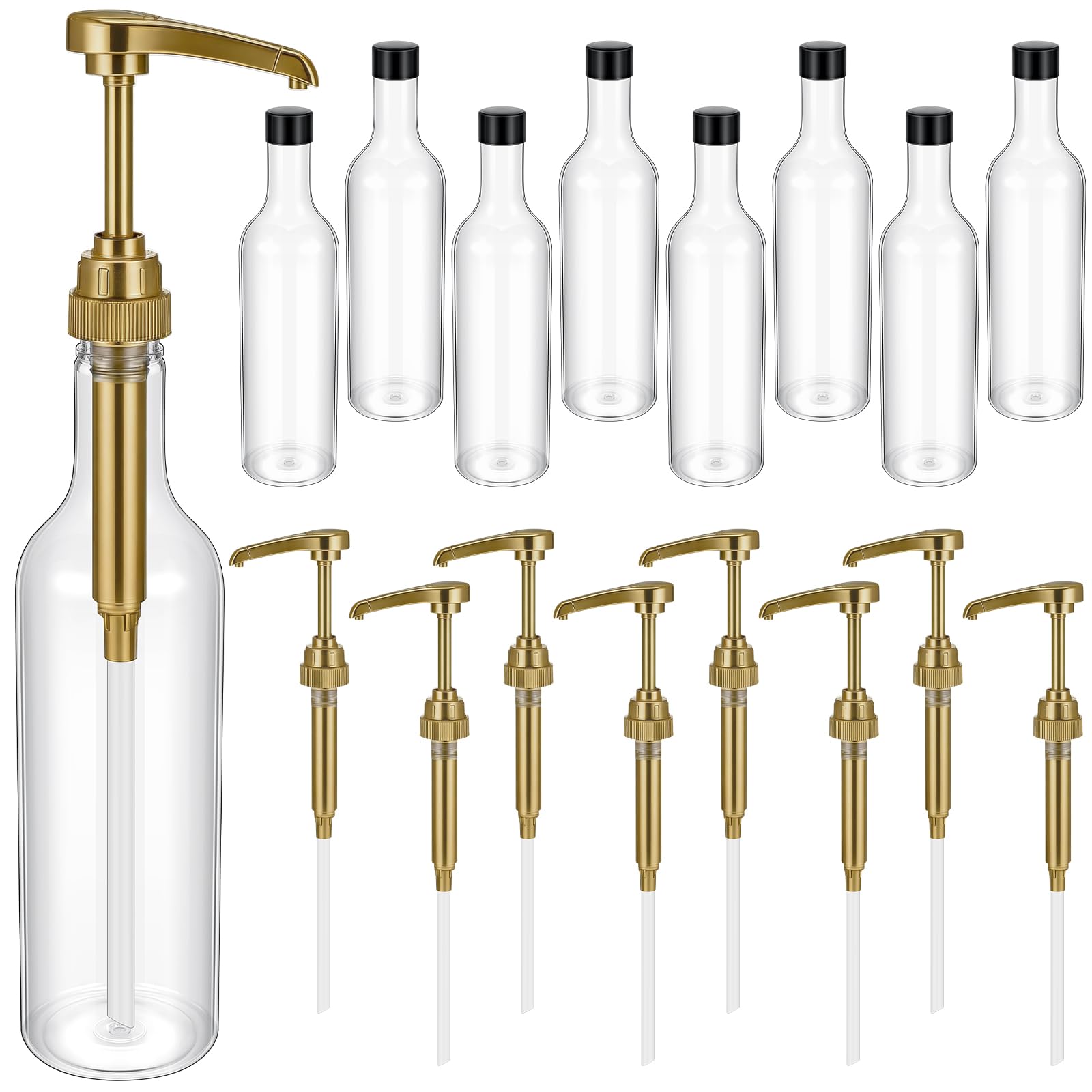 Maxdot 8 Pcs 25 oz Plastic Syrup Bottles with Pump Syrup Dispenser, Gold