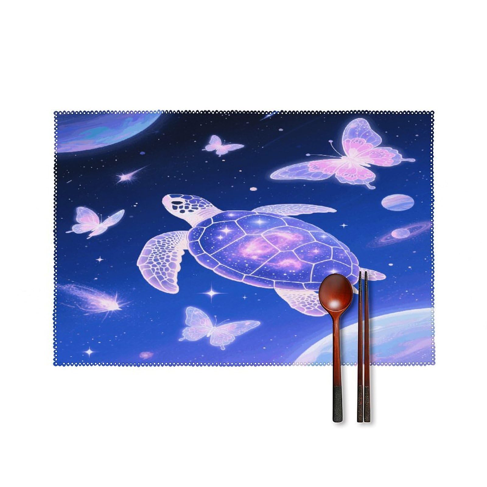 Turtle Placemats Set of 6 Non-Slip Stain Resistant Indoor Outdoor Table Mat Washable Cloth Place Mat Fashion Kitchen Placemat for Dining Table Decoration 17.7x11.8 in
