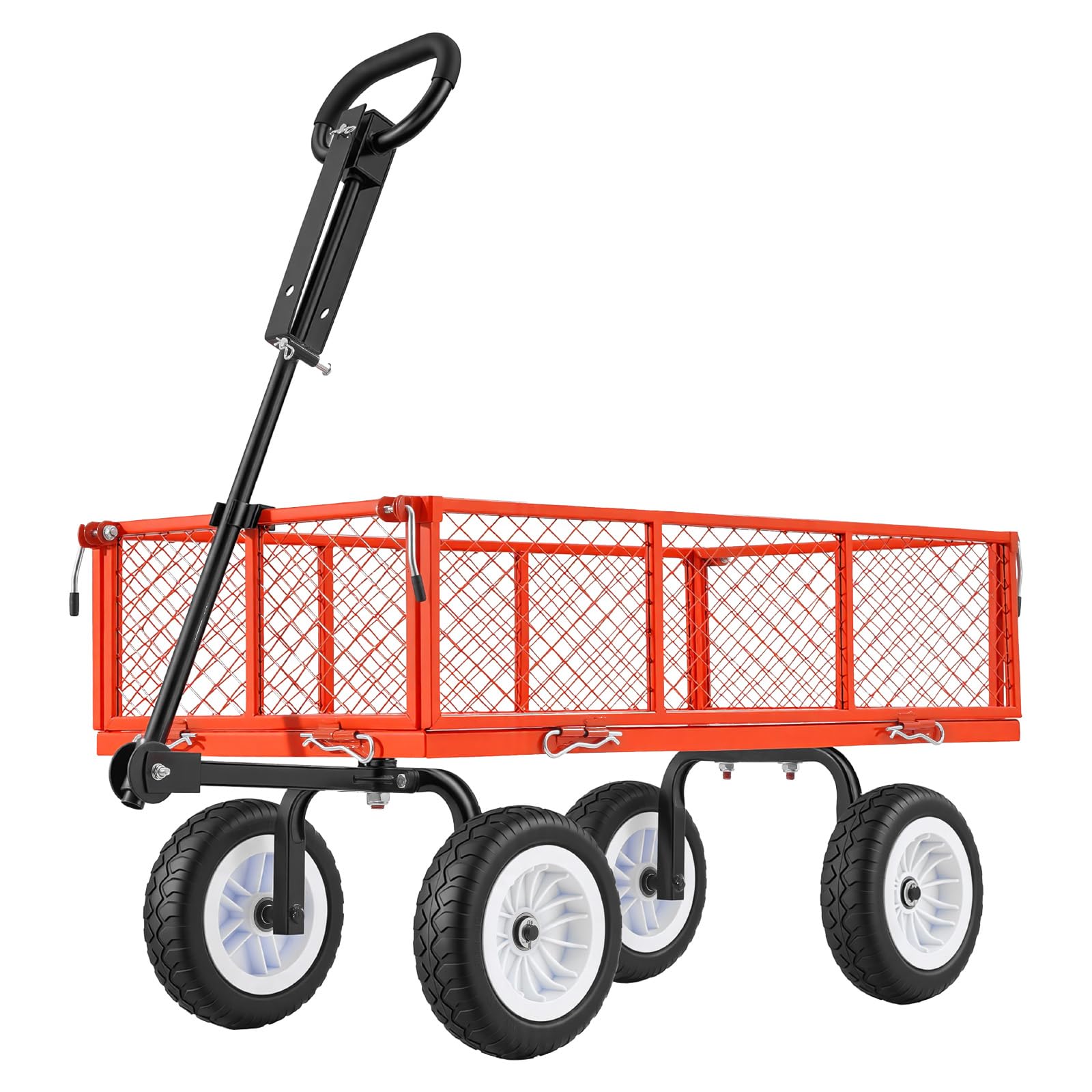 VEVOR Stalowy wózek ogrodowy 408 kg, uchwyt 2 w 1, wytrzymały, ciągnący wózek ogrodowy z 25 cm oponami bez płaskich, do użytku na zewnątrz, z odłączanymi panelami bocznymi, do ATV lub traktora