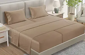 Split King Sheet Set, 100% Cotton Bed Sheets Split King Size Sheets Deep Pocket Set, 800 Thread Count Sateen Weave 4 Piece Luxury Bedding, Soft & Breathable No Pill Fade Resistant – Taupe