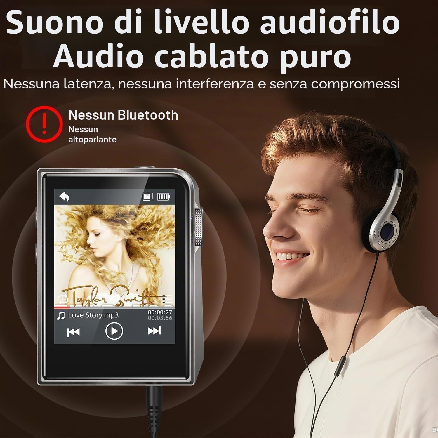 64GB HiFi Lettore MP3，DAC DSD Custodia in Lega di Alluminio CNC, Schermo Touch 2", Lettore Audio Digitale Portatile, Riproduzione con Ripresa, Espandibile fino a 128GB