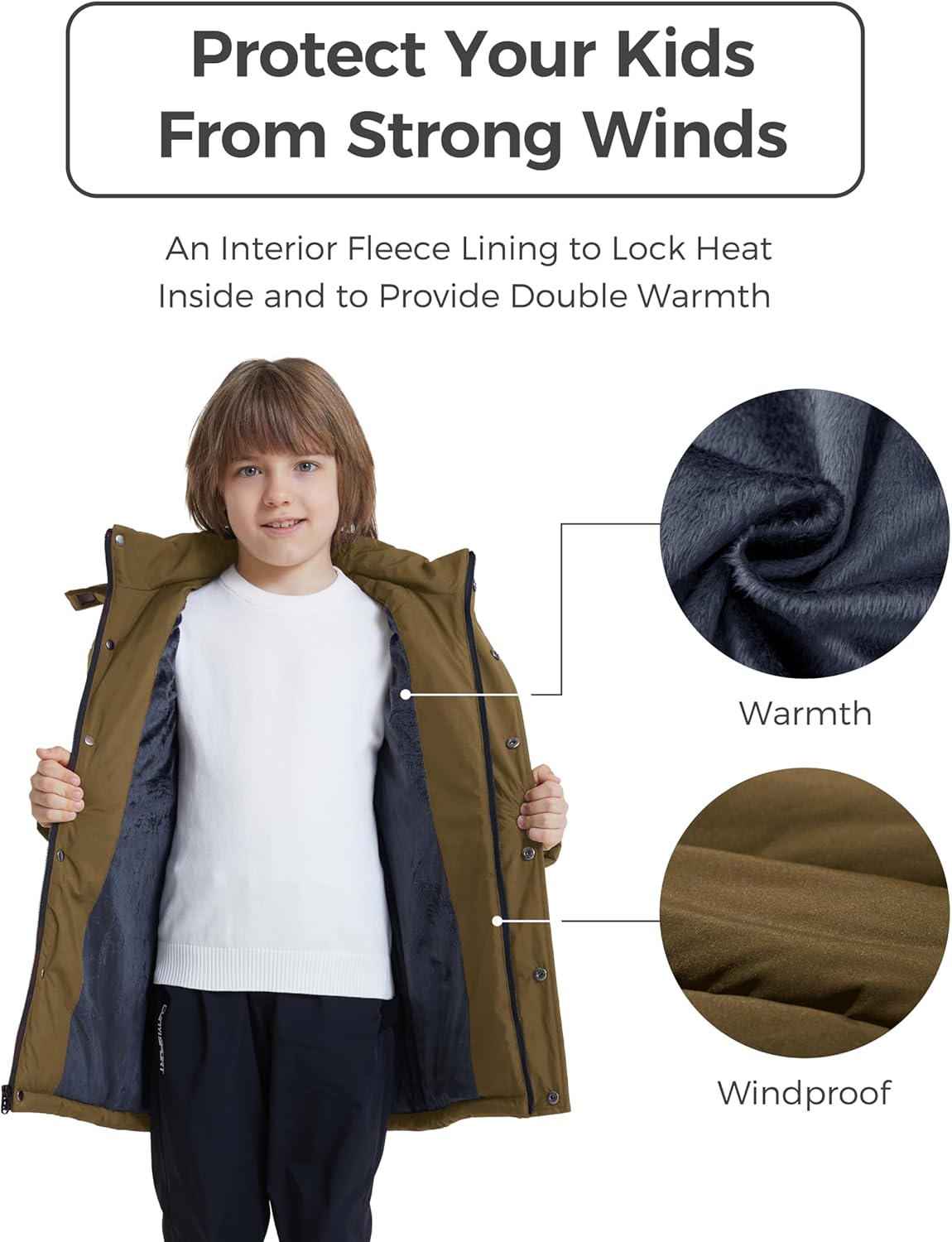 wantdo Boys' Winter Coat Long Puffer Jacket Warm Parka with Removeable Faux Fur Hood - Image 5