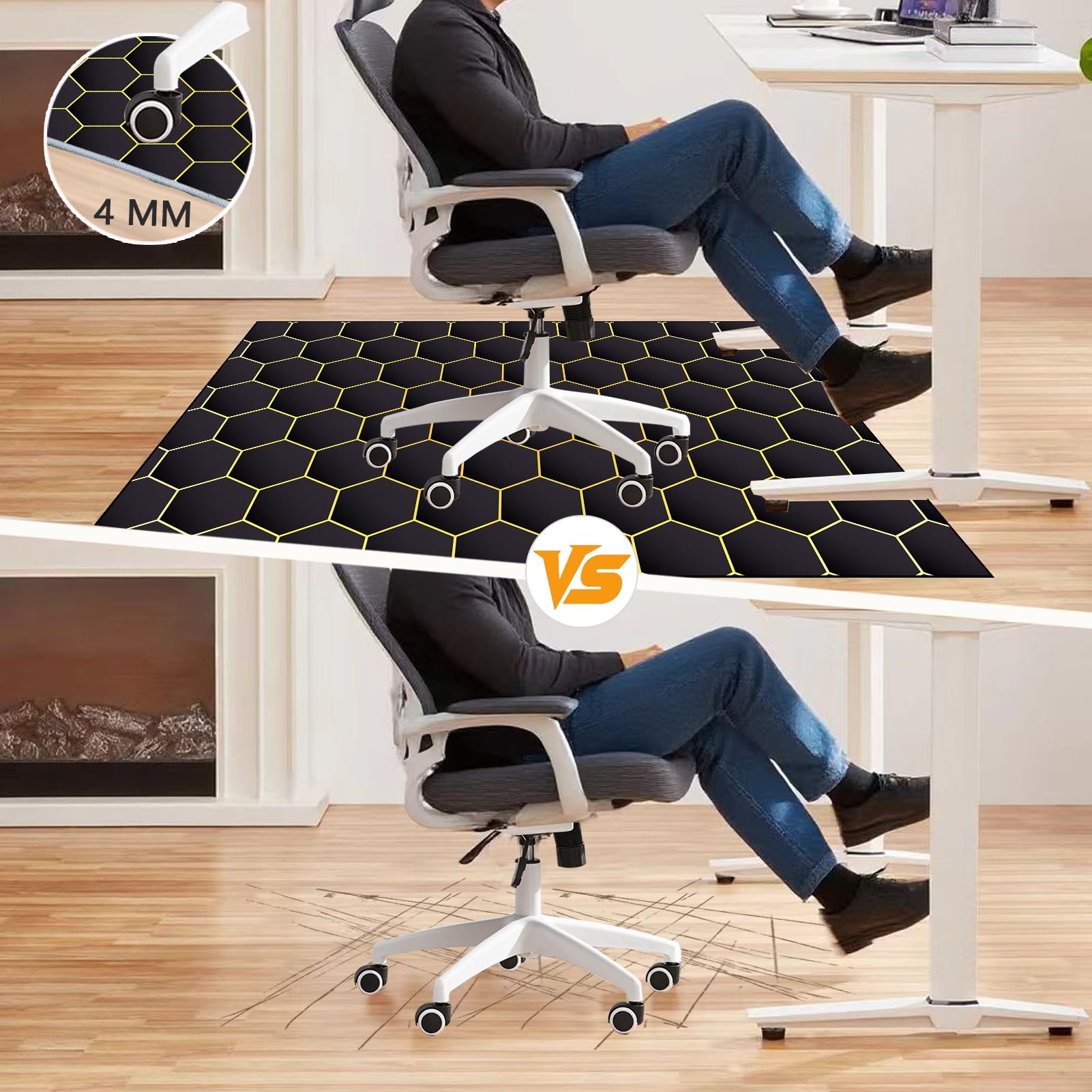 Tapis Fauteuil Gaming Tapis Chaise de Bureau Gaming Antidérapant pour Moquette, Tapis de Sol Bureau pour Sols Durs, Protège-Sol pour Chaise à roulettes, Tapis de Protection en carrelage 120 x 140 cm