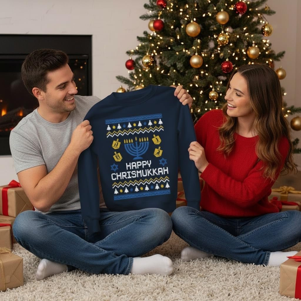 Tstars Chrismukkah Sweater for Men - Funny Jewish Ugly Hanukkah Christmas Holiday Sweatshirt with Star Design