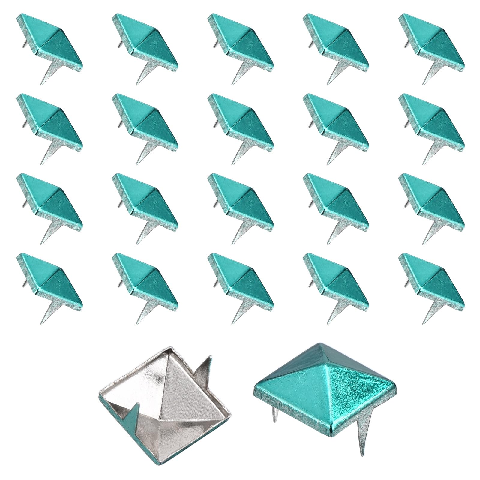 sourcing map 60pcs Square Pyramid Studs 10mm Carbon Steel 2 Claw Rivet Spike Studs for Bags Shoes Leather Crafting Punk Rock Jeans Jacket, Vibrant Blue