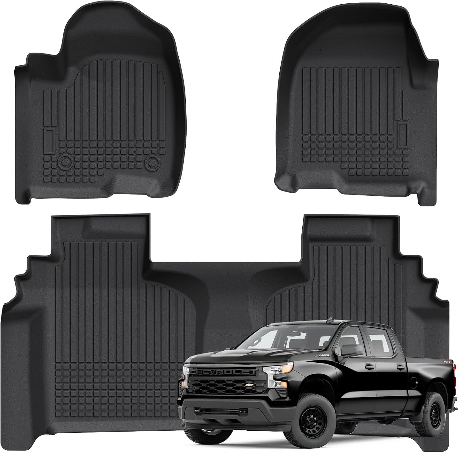 Floor Mats for 2014-2018 Chevy Silverado GMC Sierra 1500 2500 3500 HD Double Cab, All Weather Floor Liner for 2014-2018 Chevy Silverado TPE Custom Fit Car Mats Front&Rear 2 Row Mats