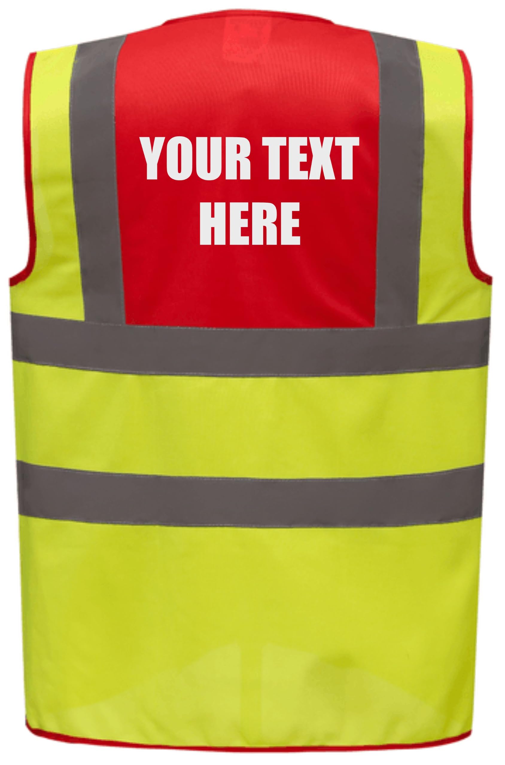 Premium Personalised Custom Printed Yellow Red Hi Vis Viz Reflective Safety Vest Waistcoat, Reflective High Visibility, Printed By Brook Hi Vis, Medium