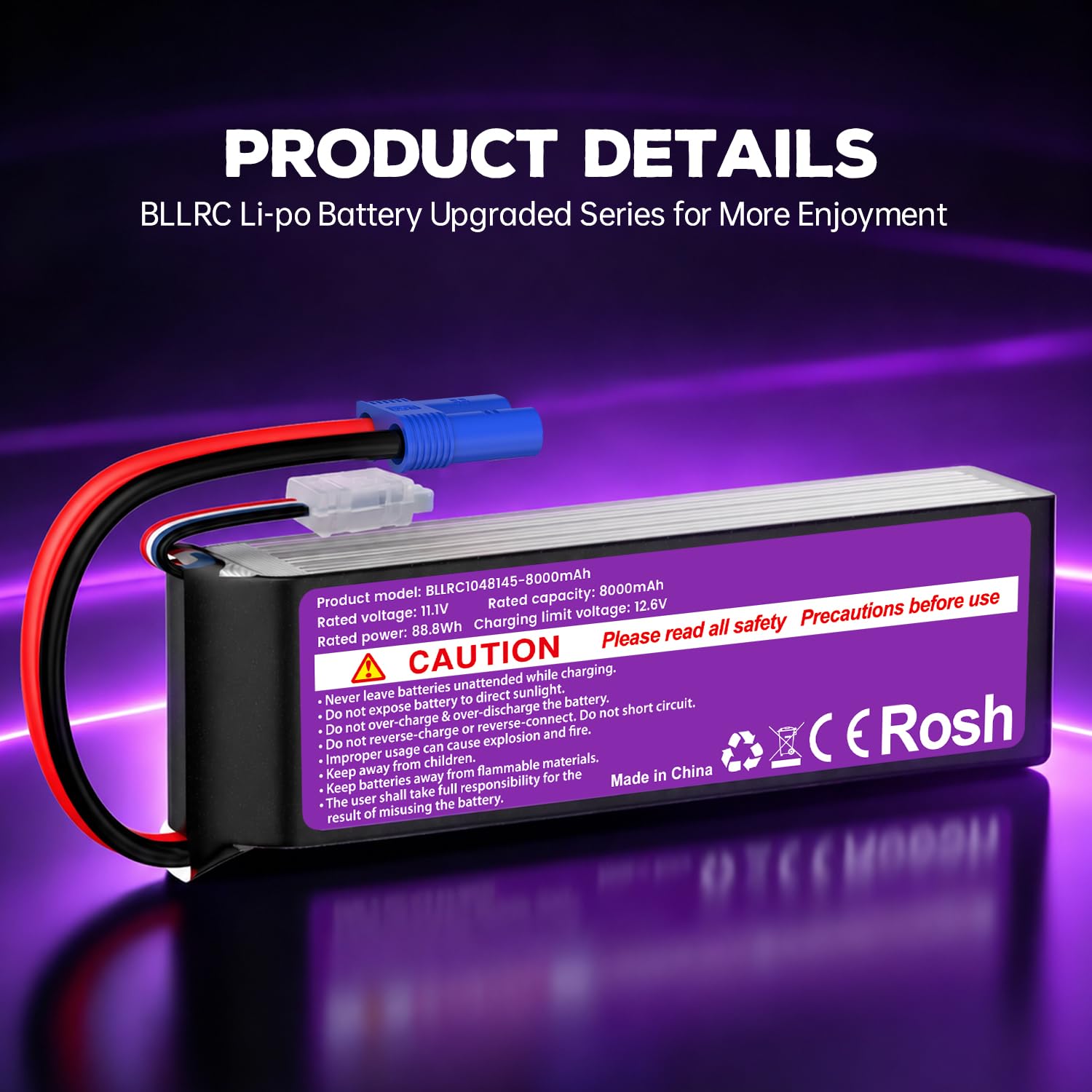 1PCS 3S 11.1V 80C 8000mAh LiPo batería con Conector EC5 para Camiones RC, vehículos Todo Terreno, cuadrocópteros, fotodrones y helicópteros