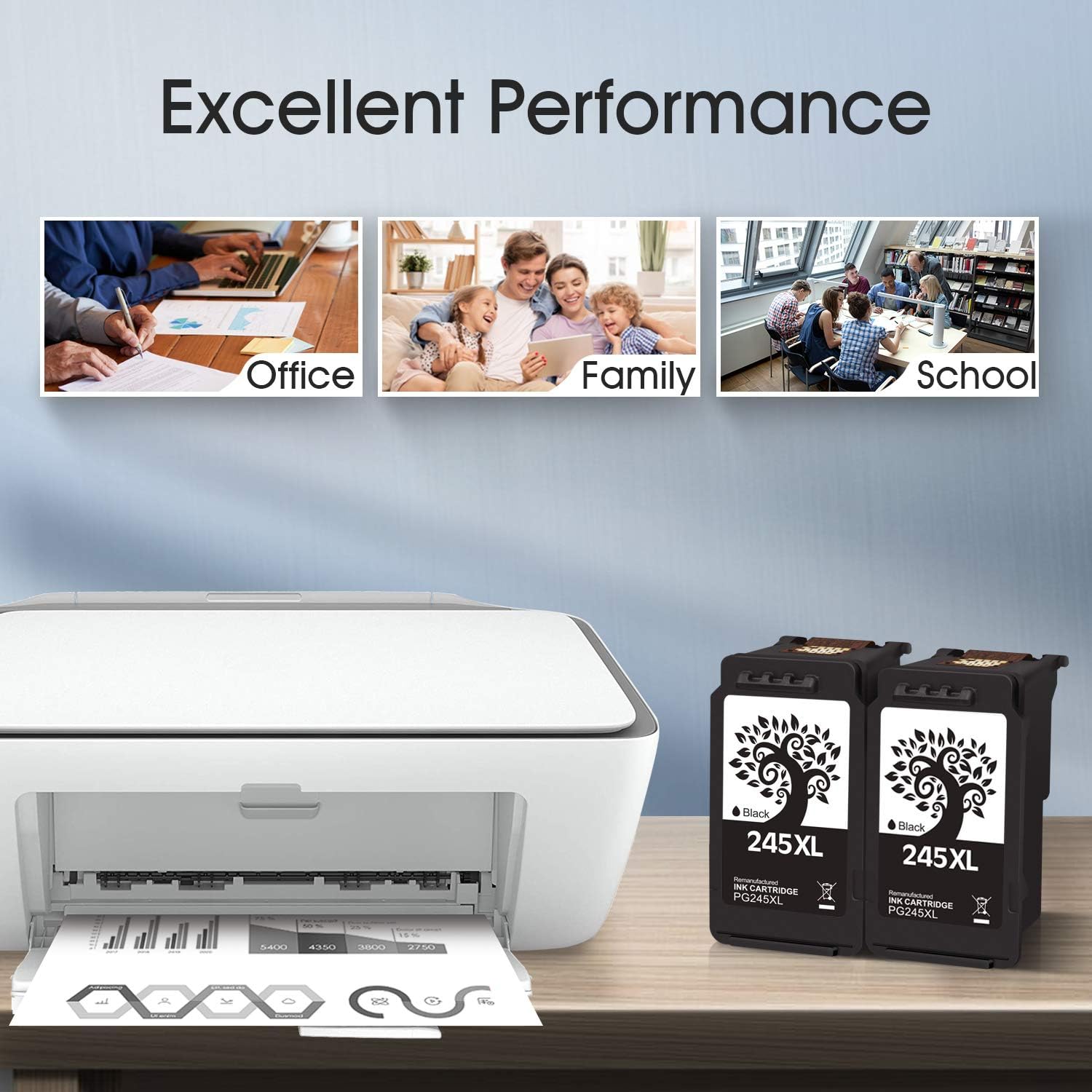 Up To 40% OFF H&BO TOPMAE Remanufactured Ink Cartridge Replacement for Canon PG-245 PG-243 243XL 245XL Black for Canon PIXMA TS3320 TR4527 TS3520 MG2522 TR4520 MG2525 TS3322 MX490 Printer(2 Black)