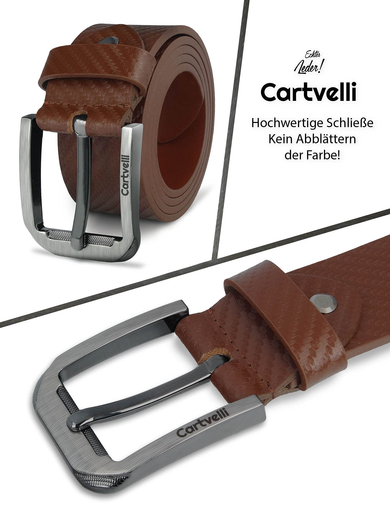 Ceinture en cuir véritable pour homme - 40mm - Fabriquée en Allemagne - Avec boîte cadeau - Ceinture pour homme (Carbon Cognac Marron,120cm)