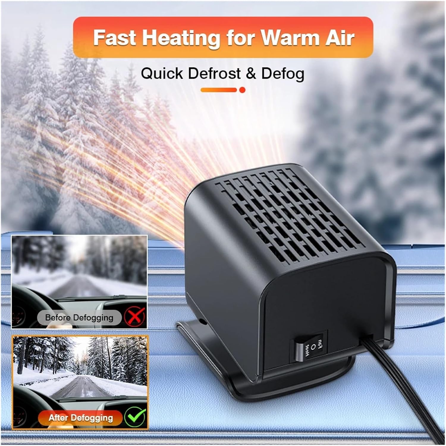 Car Heater 12/24V Portable Heating Fan 2 in 1 Cooling Auto Windshield Window Defroster Anti-Fog Demister(24V)