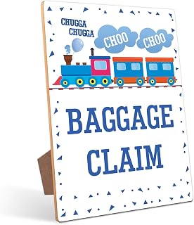 Train Birthday Party Table Sign - Baggage Claim, Train Decorations, Perfect for Train Fans Birthday Party Decorations, 8×11 Wooden Play Sign with Stand