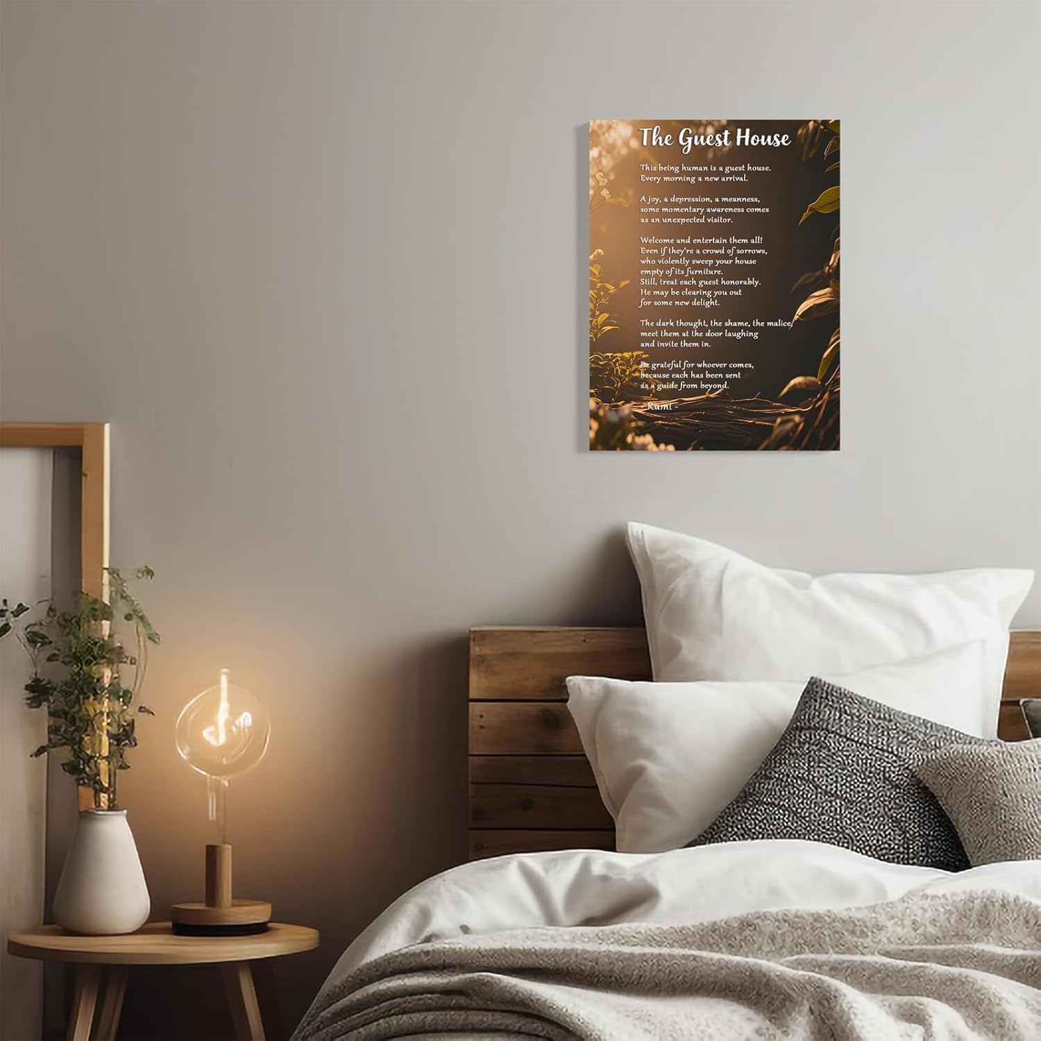 The Guest House Poem Canvas Wall Art Print Rumi Poetry Room Decor - Great Gift for Poetry Fans Ready to Hang Home Office，Living Room，or Personal Space Framed 12 * 18 Inch