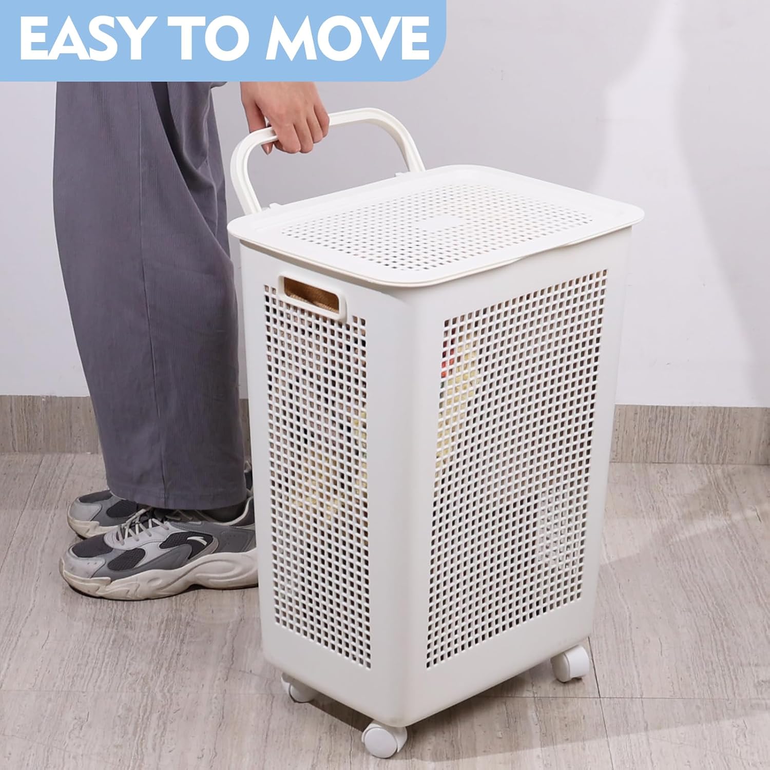 65 L Large Plastic Laundry Hamper with Handle, 4 Pack Rolling Laundry Baskets, White