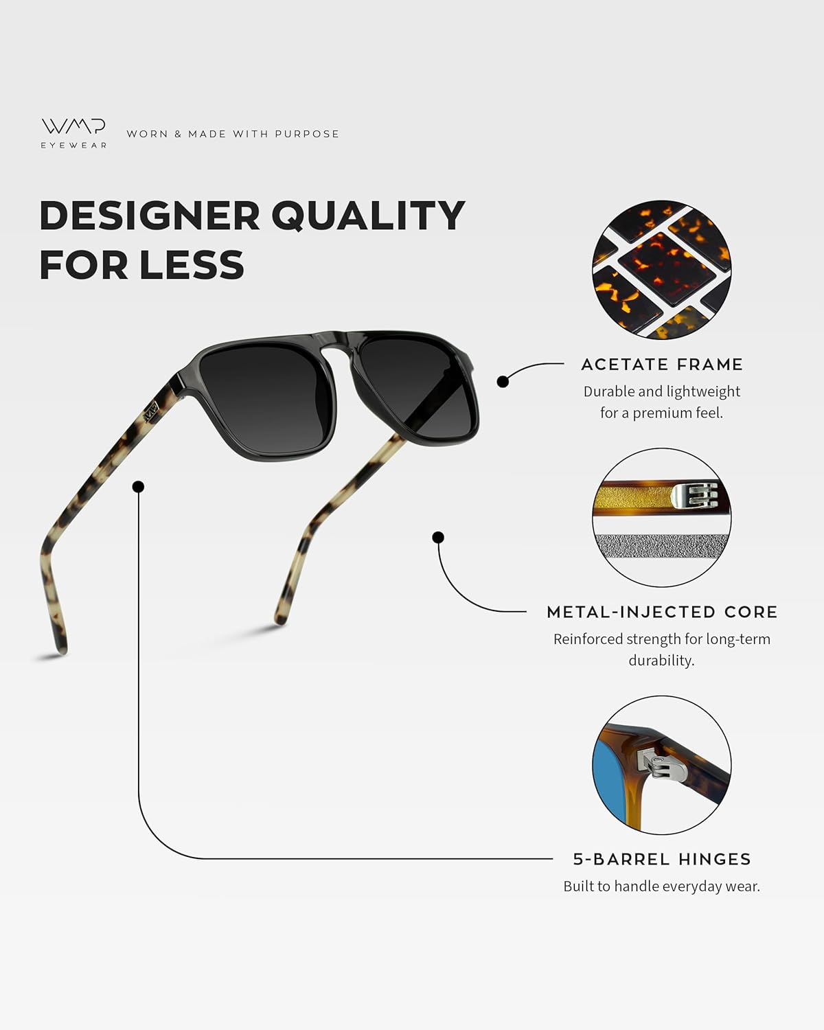 WearMe Pro Polarized Modern Aviator One-Bridge Square Mens Sunglasses - Image 6