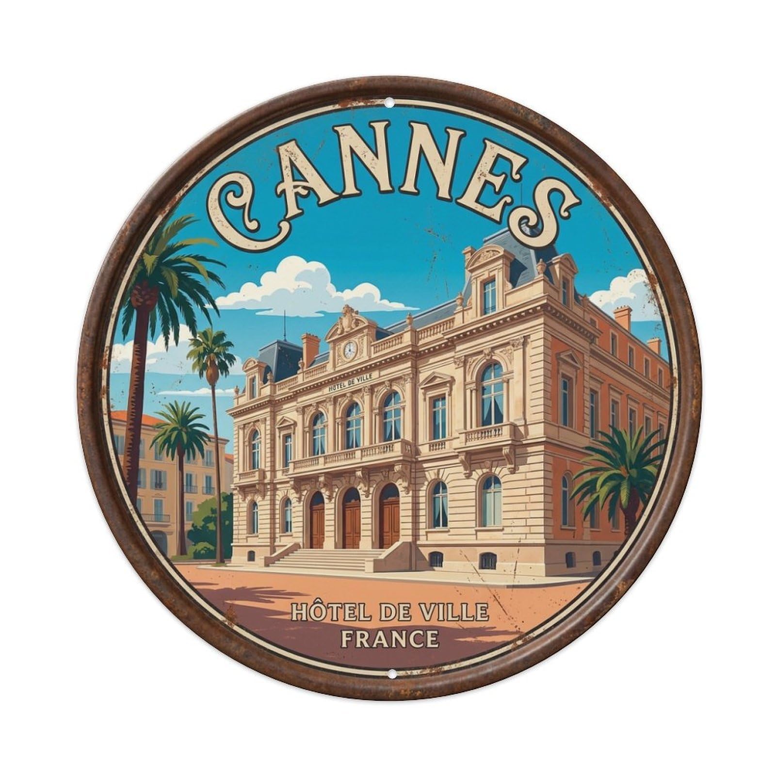 Cannes Town Hall French Riviera Heritage Travel Vintage Metal Tin Sign