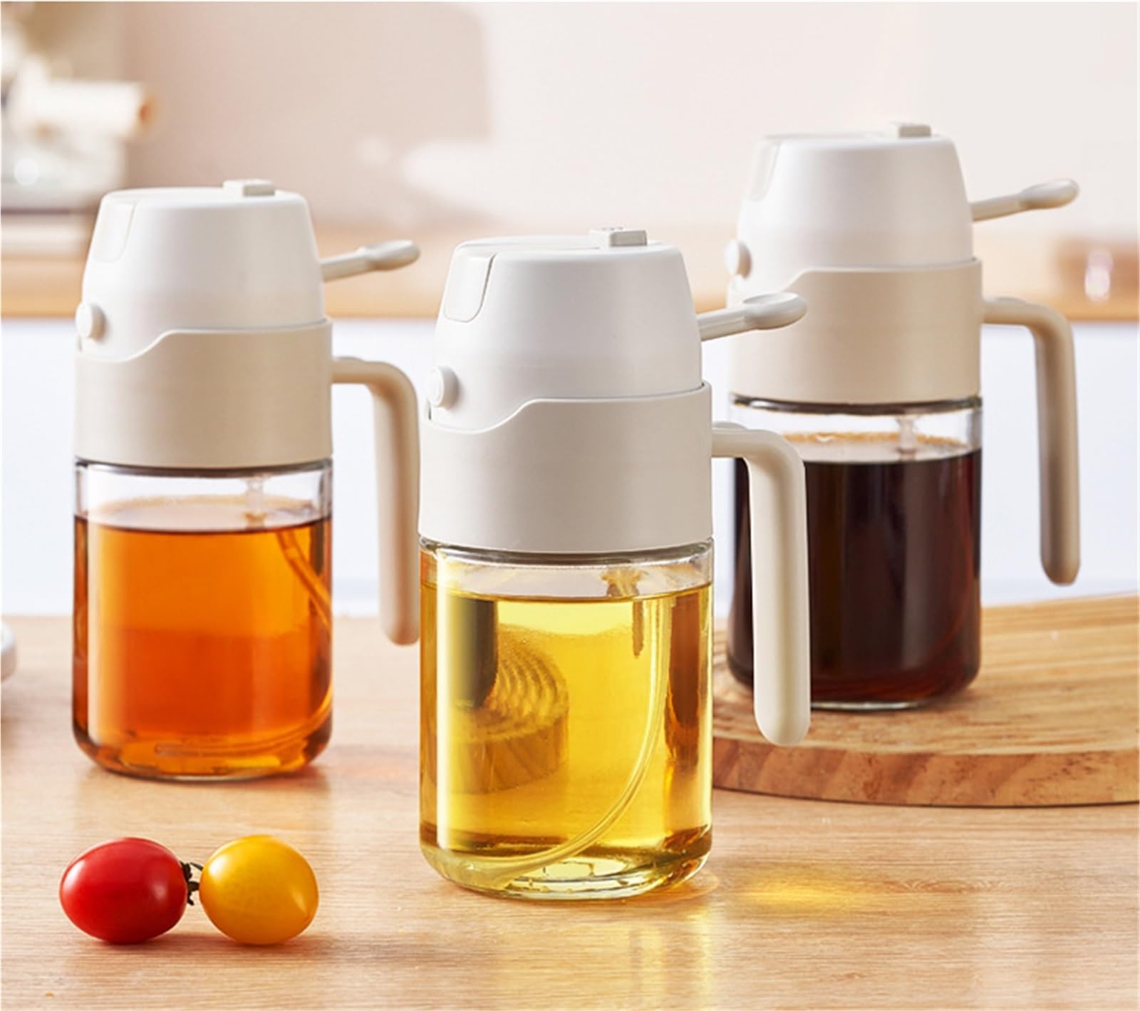 Butelka Oliwę 2 Szt. W 1 Dozownik Oliwy Z Oliwek Do Gotowania Sałatki Air Fryerze Dozownik Oleju Kuchennego(White,550ml)