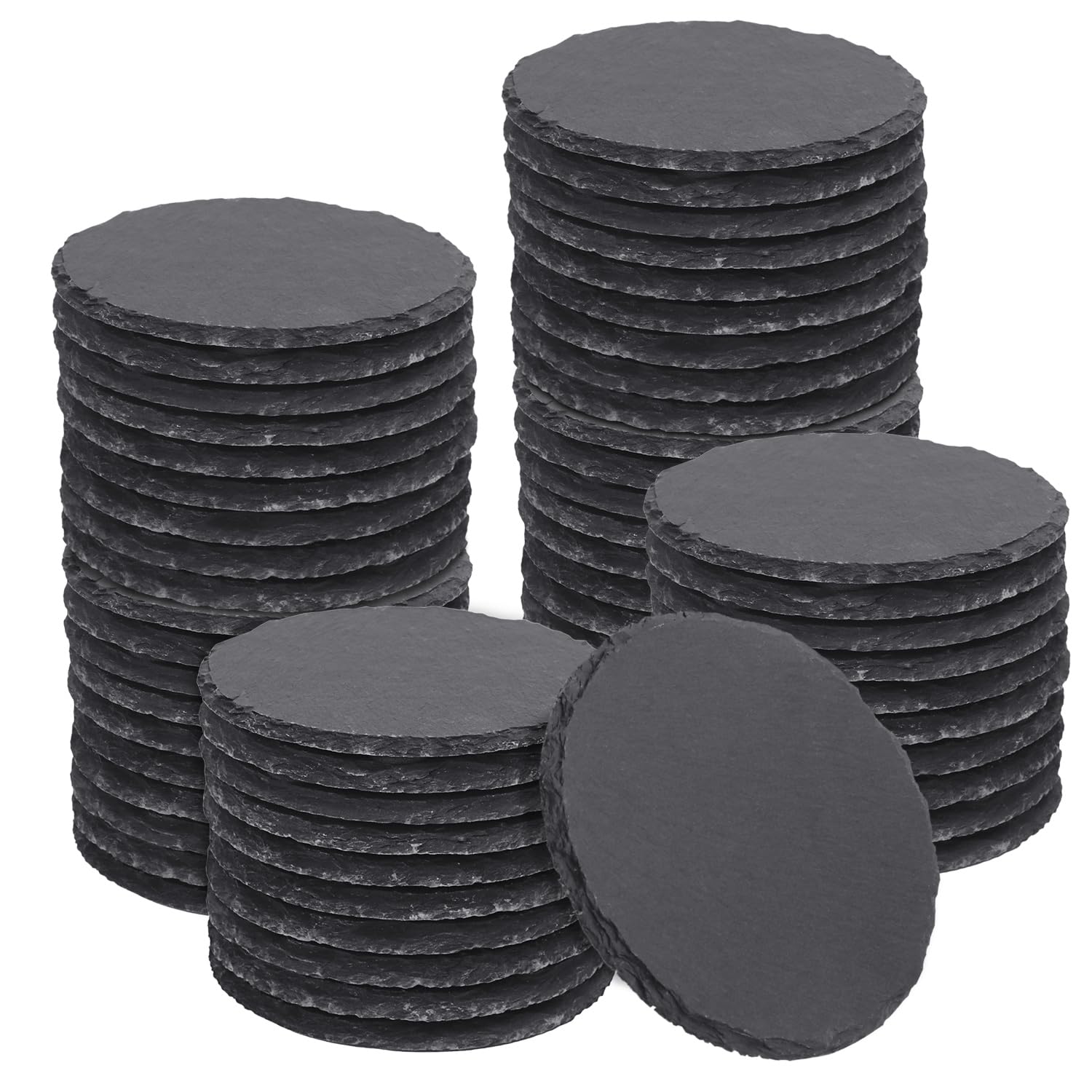 Paquete de 60 posavasos redondos de pizarra de 4 pulgadas, posavasos para bebidas, posavasos de piedra negra con parte inferior antiarañazos, ideales para decoración del hogar, bar, regalos de