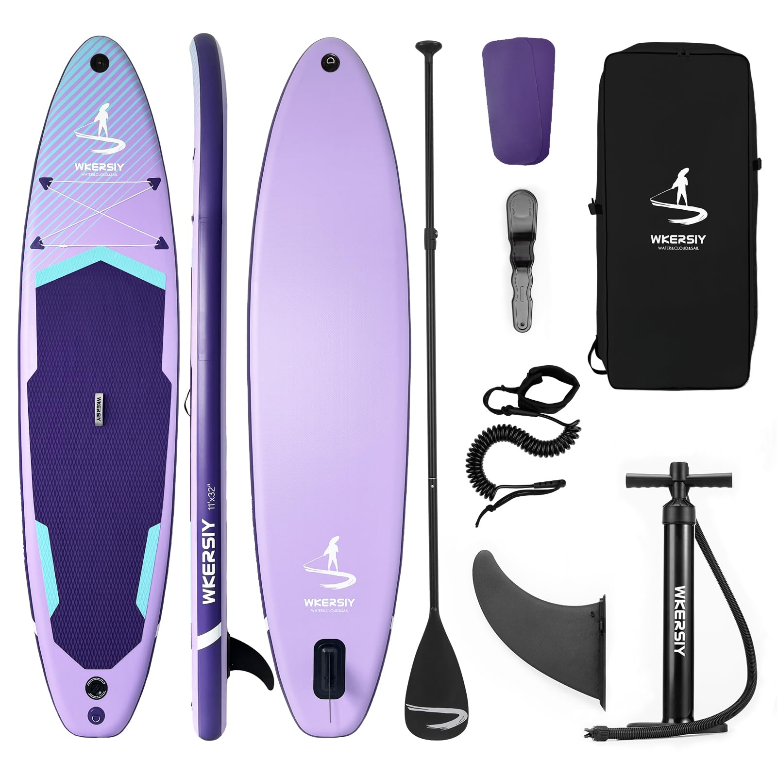 wkersiy 11ft All-round Inflatable Paddle Board - Stand Up Paddleboard with Premium Accessory Kit - Lightweight Durable SUP for Yoga, Fishing & Touring - Vibrant Multi-Colour Design (Purple)
