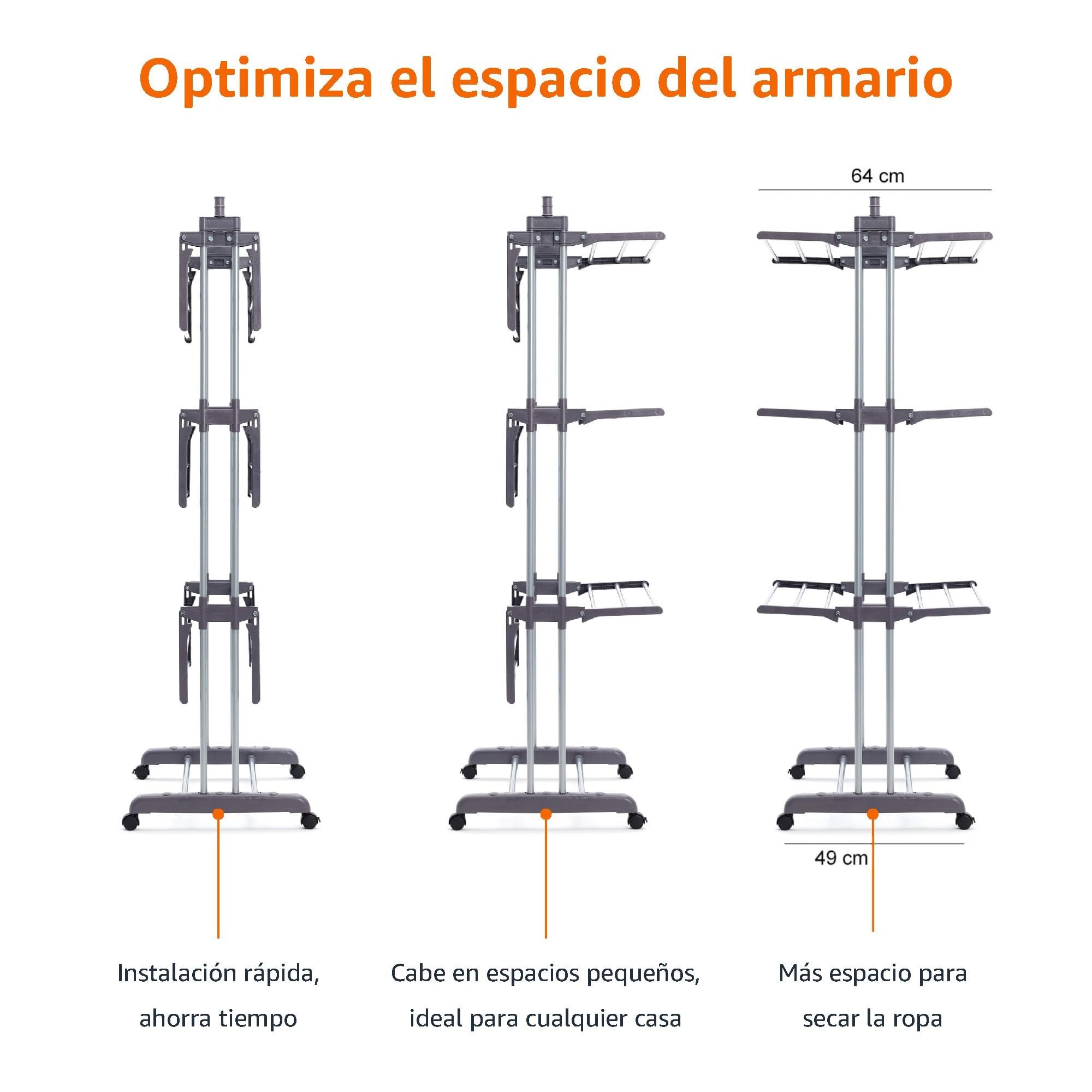 Amazon Basics Tendedero tipo torre, para interior, con alas plegables, Plateado, 4-niveles, 126 x 64 x 173 cm (L x W x H)