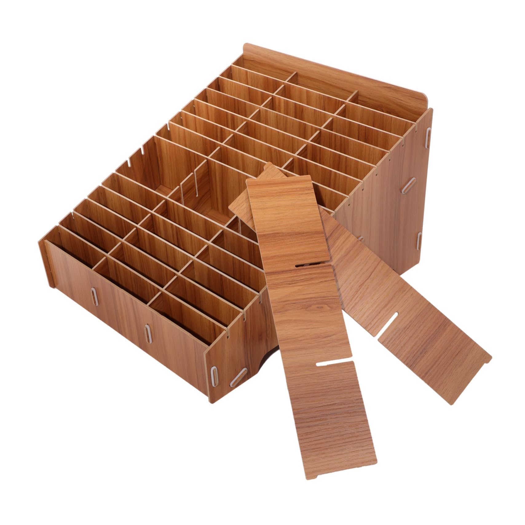 Caja de Almacenamiento de Madera para Teléfonos Móviles con Múltiples Compartimentos Organizador de Escritorio para Aulas y Oficinas Diseño y Funcional Color Marrón Compartimentos