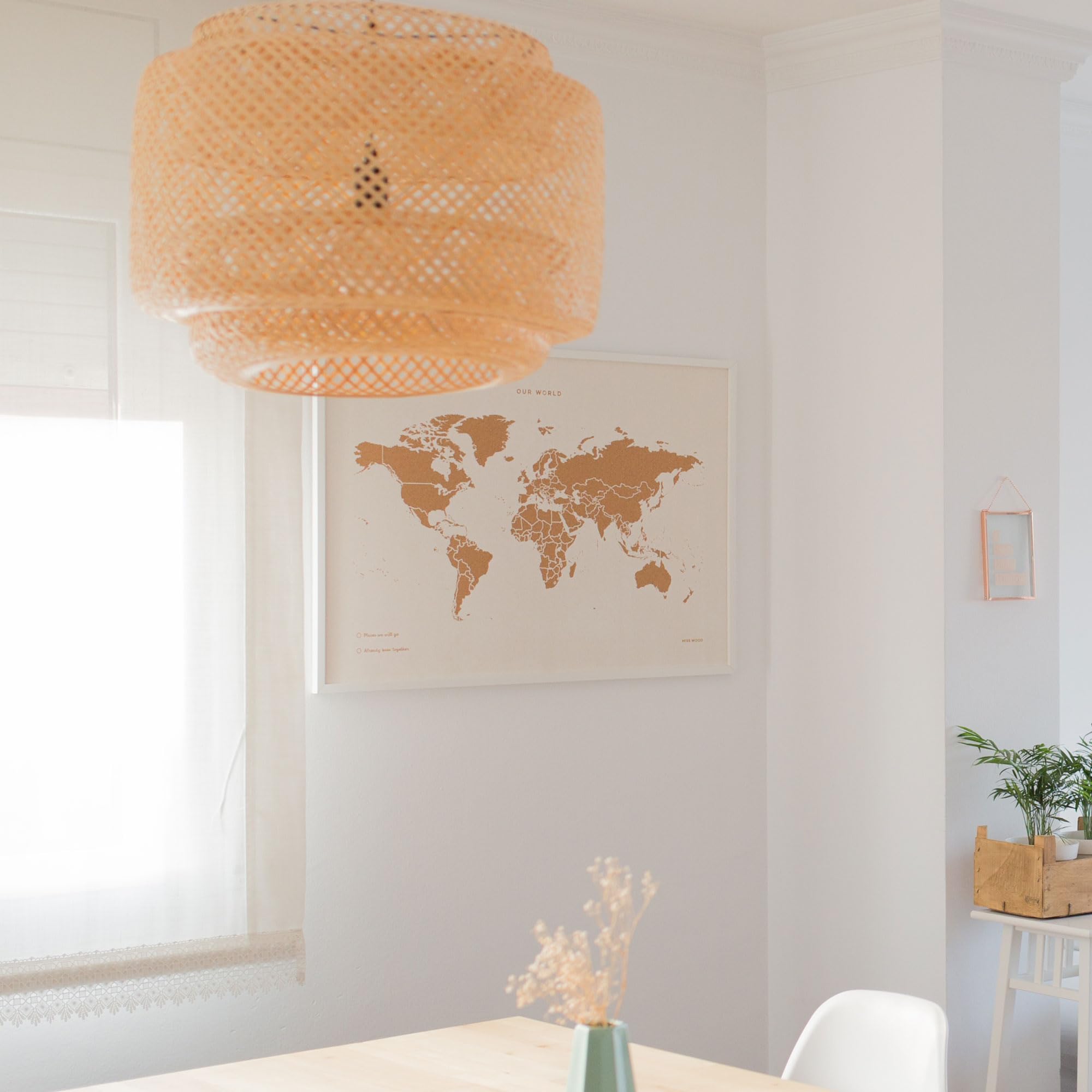 Mapa del Mundo de Corcho Special Edition con Marco 90 x 60 cm (Blanco)